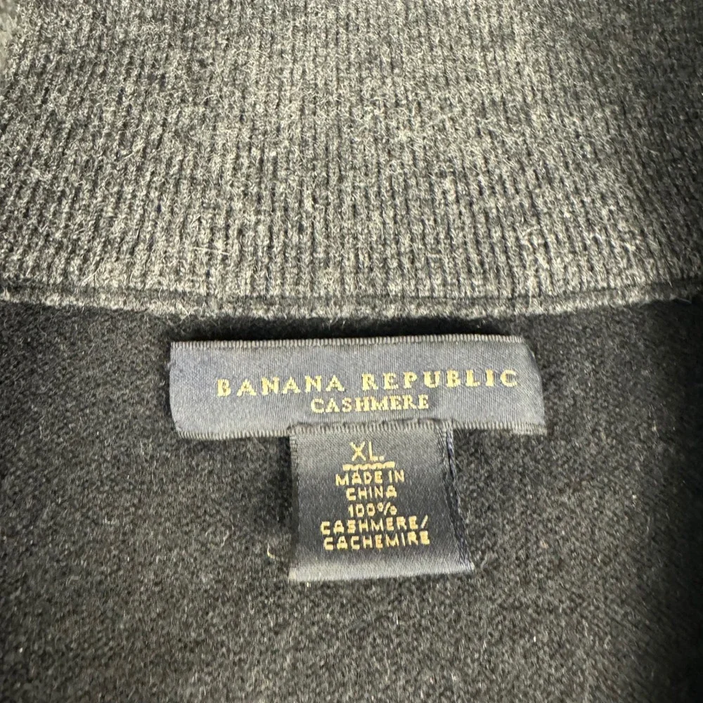 Banana Republic Cashmere Quarter Zip Sweater Mens XL Black Elbow Patches‎ Knit